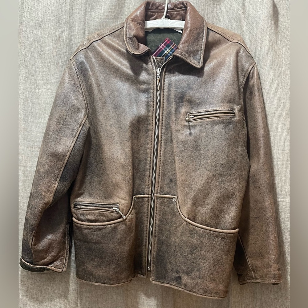 Vintage Winlit heavy, brown Leather moto jacket